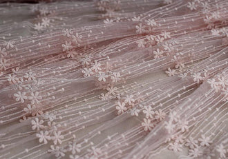 ON SALE, Pink/off-white/black color mesh fabric with embroidered flower, curtains fabric, wedding girl dress fabric