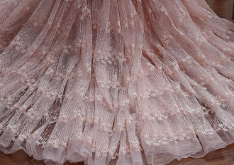 ON SALE, Pink/off-white/black color mesh fabric with embroidered flower, curtains fabric, wedding girl dress fabric