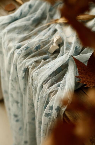 Grey Blue Color Mesh Lace Fabric, Embroidered Floral Lace Fabric, Cotton Yarn Fabric, Wedding Lace Fabric