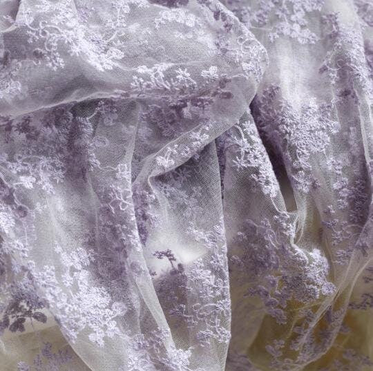 Mesh fabric with floral style, light purple color mesh fabric, mesh lace fabric, curtains mesh fabric-WHY002