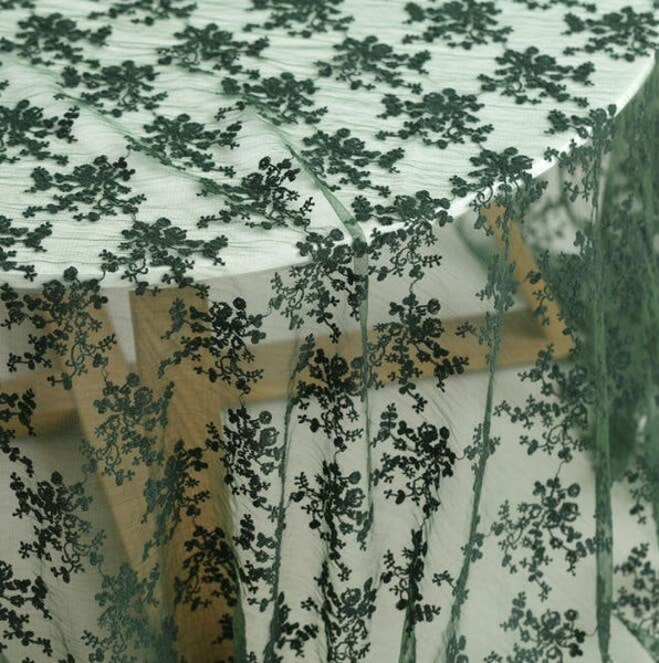 Hunter green color mesh fabric with floral style, mesh fabric, mesh lace fabric, curtains mesh fabric-WHY004