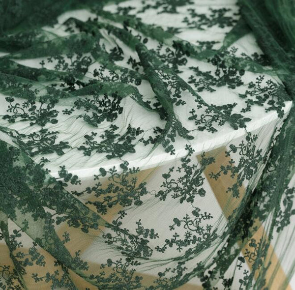 Hunter green color mesh fabric with floral style, mesh fabric, mesh lace fabric, curtains mesh fabric-WHY004