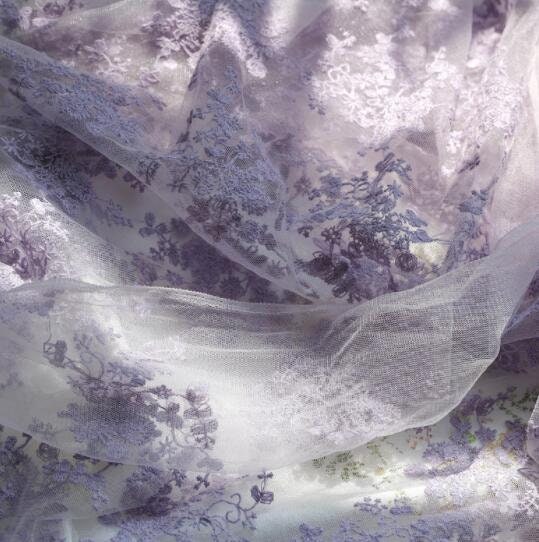 Mesh fabric with floral style, light purple color mesh fabric, mesh lace fabric, curtains mesh fabric-WHY002