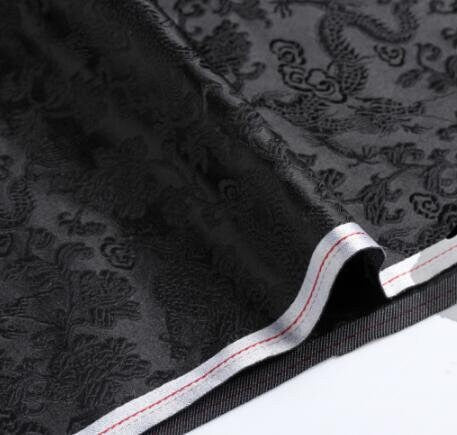 Black brocade fabric, jacquard fabric, dragon style brocade fabric, cosplay dress fabric, by the yard