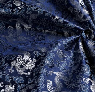 Navy blue  brocade fabric, silver dragons fabric,  jacquard fabric, dragon style brocade fabric, cosplay dress fabric, by the yard