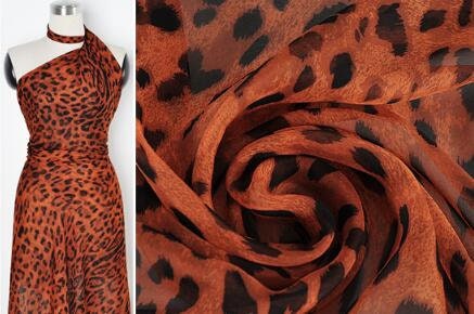 ON SALE, 6 Color 100% Silk chiffon fabric, printed silk chiffon fabric with leopard style, by the yard