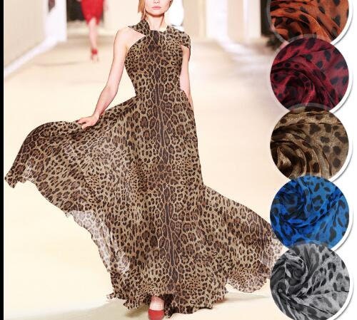 ON SALE, 6 Color 100% Silk chiffon fabric, printed silk chiffon fabric with leopard style, by the yard