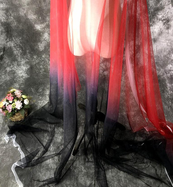 Fast shipping-Red black color gradient mesh fabric, wedding party dress fabric, soft mesh fabric, by the yard