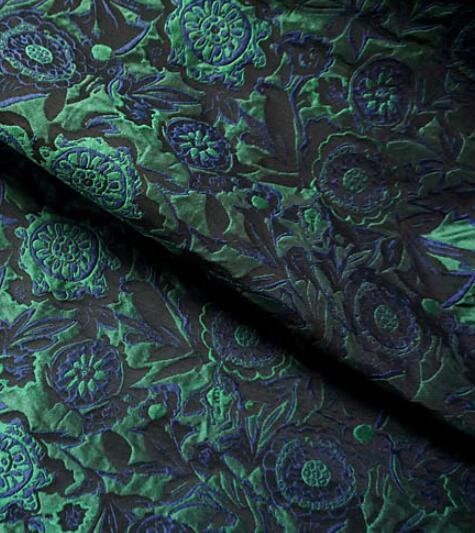 Dark green color jacquard fabric, green flower jacquard fabric, by the yard