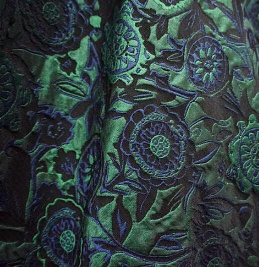Dark green color jacquard fabric, green flower jacquard fabric, by the yard