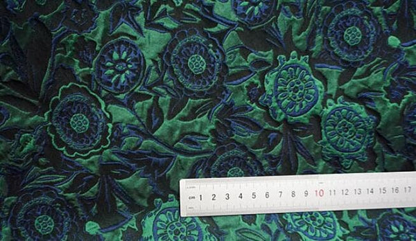 Dark green color jacquard fabric, green flower jacquard fabric, by the yard