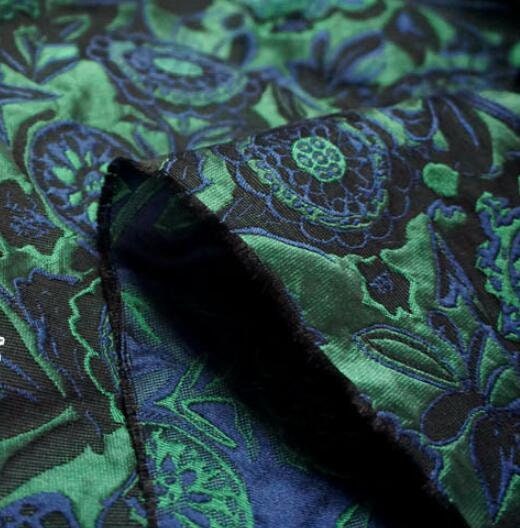 Dark green color jacquard fabric, green flower jacquard fabric, by the yard