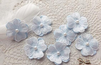 Light blue white color flower, chiffon flower patches, decor flower patches, for 5pcs