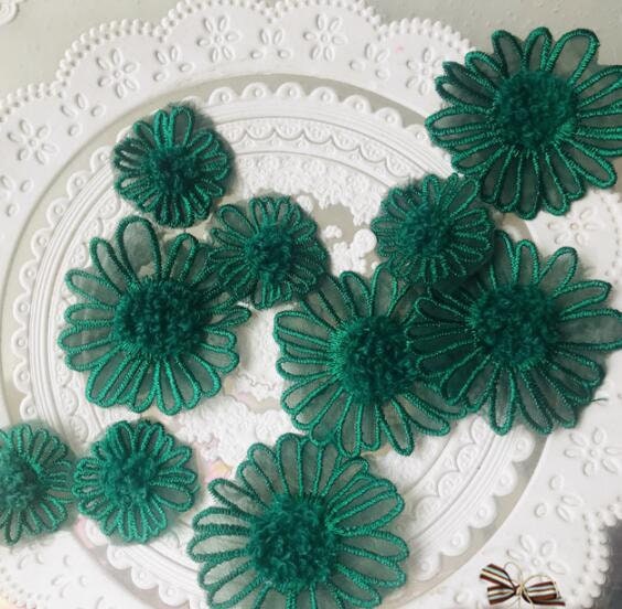 Dark green daisy flower, flower patch, applique, for 5 pcs