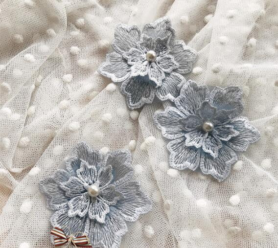 Embroidered flower patch, grey flower applique,for 5 pcs
