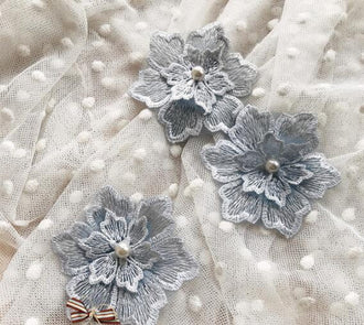 Embroidered flower patch, grey flower applique,for 5 pcs