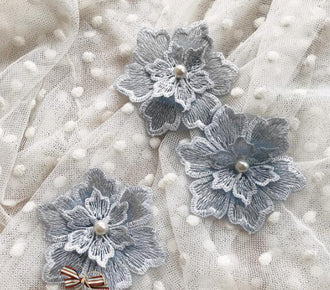 Embroidered flower patch, grey flower applique,for 5 pcs