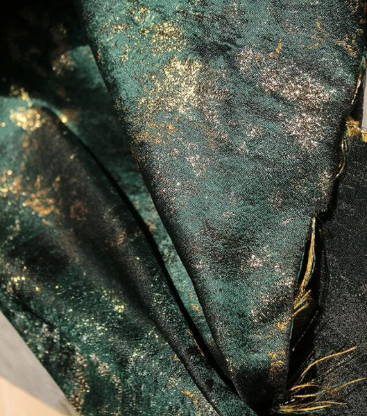 Hunter green and gold color jacquard fabric, Spring dress fabric,  glossy jacquard fabric, by the yard
