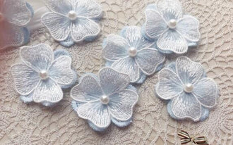 Light blue white color flower, chiffon flower patches, decor flower patches, for 5pcs