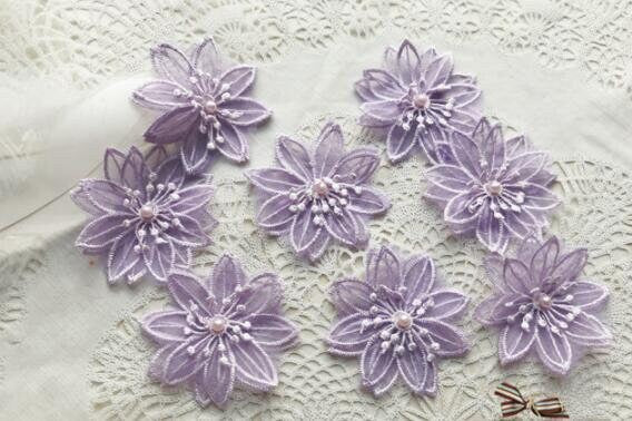 Embroidered flower patch, light purple flower applique,for 5 pcs