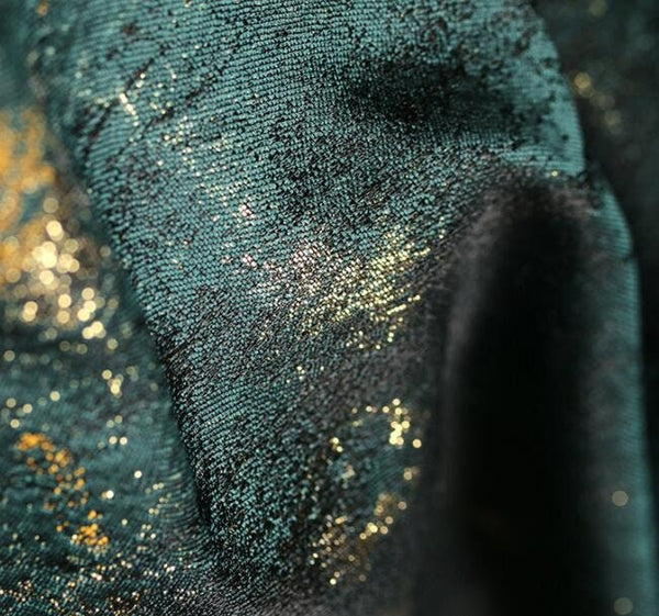 Hunter green and gold color jacquard fabric, Spring dress fabric,  glossy jacquard fabric, by the yard