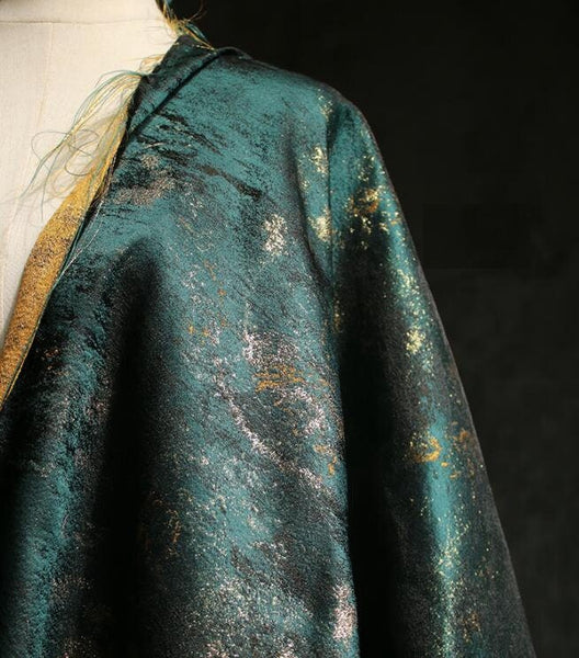 Hunter green and gold color jacquard fabric, Spring dress fabric,  glossy jacquard fabric, by the yard