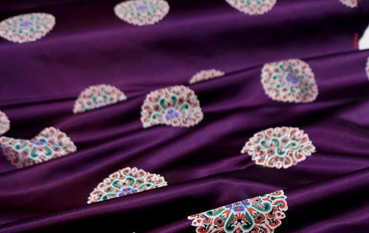 Purple color brocade fabric, jacquard fabric, by the yard