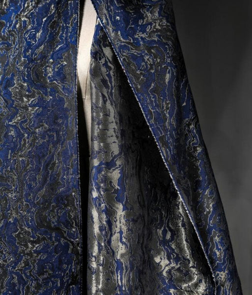 Navy blue gold black color jacquard fabric, jacket dress jacquard fabric, two-sided jacquard by the yard