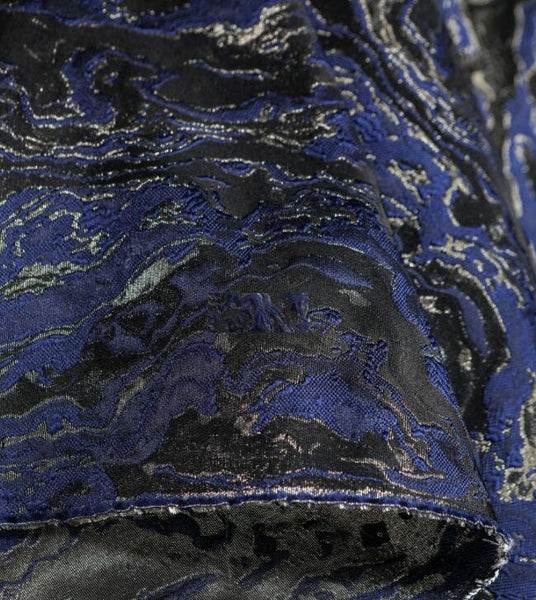Navy blue gold black color jacquard fabric, jacket dress jacquard fabric, two-sided jacquard by the yard