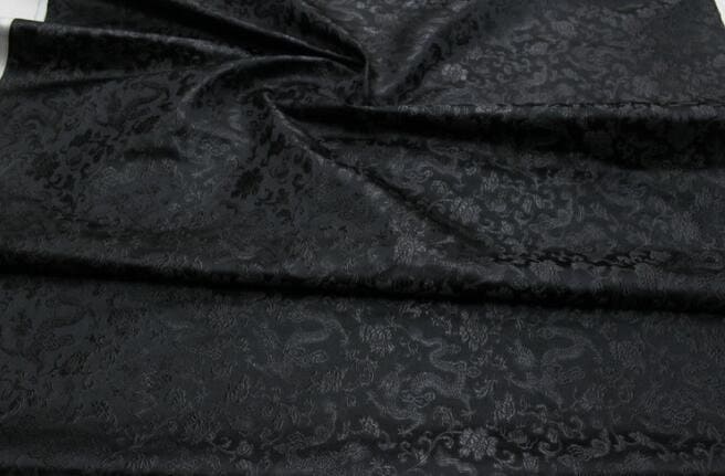 Black brocade fabric, jacquard fabric, dragon style brocade fabric, cosplay dress fabric, by the yard