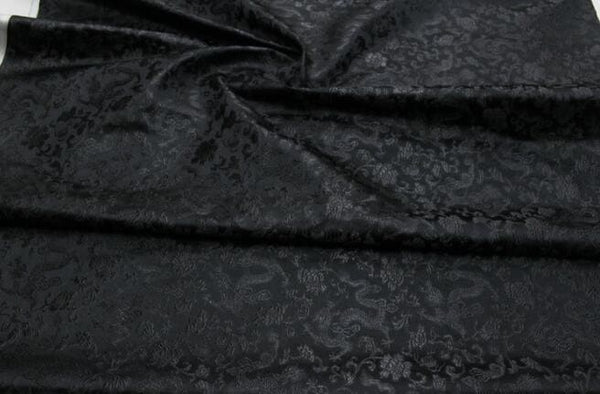 Black brocade fabric, jacquard fabric, dragon style brocade fabric, cosplay dress fabric, by the yard