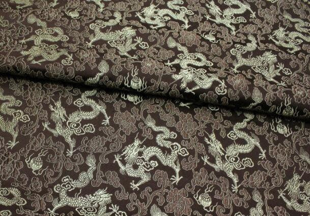 Coffee gold color brocade fabric, jacquard fabric, dragon fabric, by the yard