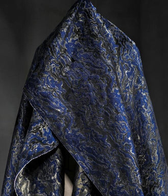 Navy blue gold black color jacquard fabric, jacket dress jacquard fabric, two-sided jacquard by the yard