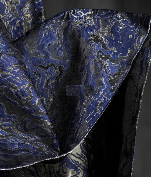 Navy blue gold black color jacquard fabric, jacket dress jacquard fabric, two-sided jacquard by the yard