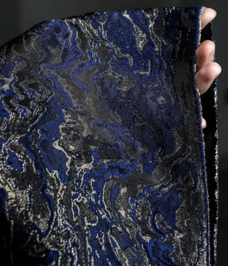 Navy blue gold black color jacquard fabric, jacket dress jacquard fabric, two-sided jacquard by the yard