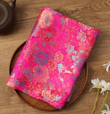 Rose red with blue gold flower Chinese style jacquard fabric, brocade fabric, plum blossom fabric, by the yard-29inches wide