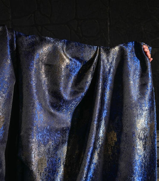 ON SALE, 40%OFF-Blue gold color jacquard fabric, wedding jacket fabric, fabric by the yard