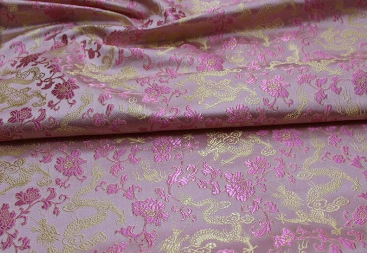 Pink gold color brocade fabric, jacquard fabric, gold color dragon style brocade fabric, cosplay dress fabric, by the yard