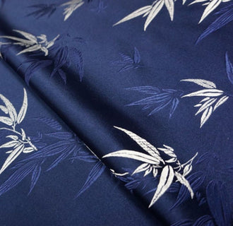 Navy blue brocade fabric, jacquard fabric, bamboo style brocade fabric, fabric by the yard