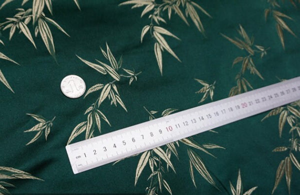 Dark green color brocade fabric, jacquard fabric, bamboo style brocade fabric, fabric by the yard