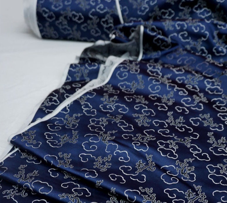 Navy blue brocade fabric, jacquard fabric, brocade fabric, fabric by the yard
