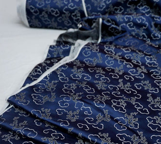 Navy blue brocade fabric, jacquard fabric, brocade fabric, fabric by the yard