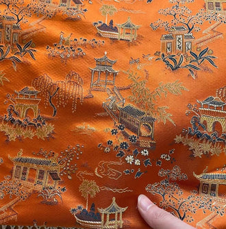 Orange color fabric, silk jacquard fabric, by the yard