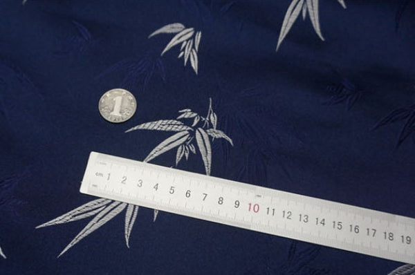 Navy blue brocade fabric, jacquard fabric, bamboo style brocade fabric, fabric by the yard