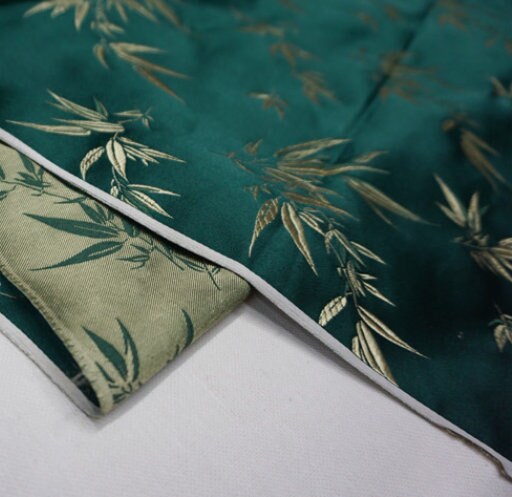 Dark green color brocade fabric, jacquard fabric, bamboo style brocade fabric, fabric by the yard