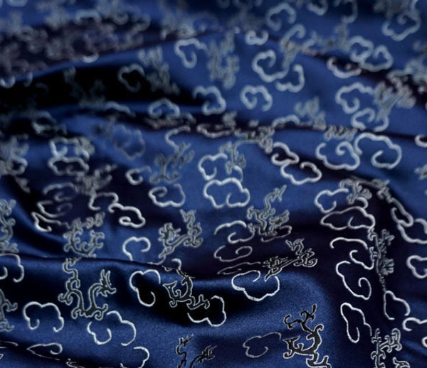Navy blue brocade fabric, jacquard fabric, brocade fabric, fabric by the yard
