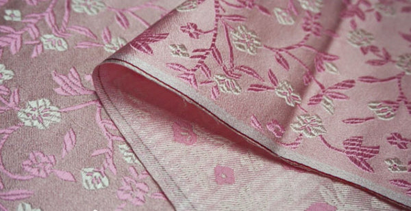 Pink white flower brocade fabric, jacquard fabric, fabric by the yard