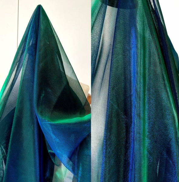 Green blue color gradient mesh fabric, stretch mesh, wedding fabric, soft mesh fabric, by the yard