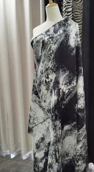 ON SALE, 20% OFF, 23mm Black white silk linen fabric, wedding fabric, by the yard