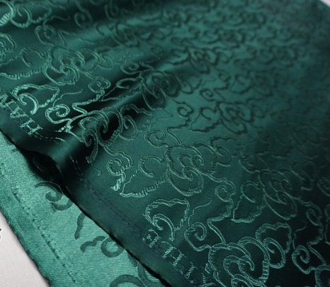 Hunter green color brocade fabric jacquard fabric, by the yard